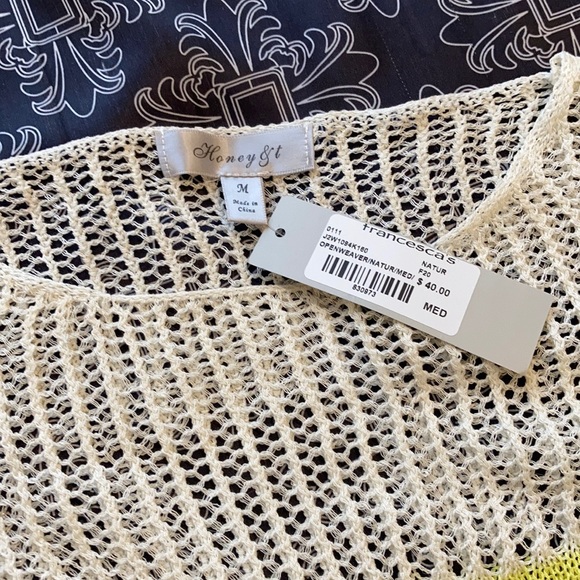 NWT francescas Honey&t Sweater Open Weave Stripe M - Picture 2 of 4